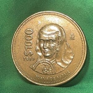 Rare! Mexico 1989 $1000 PESOS Coin (Famous Nun) Kim Juana De Asbaje Coat of Arms